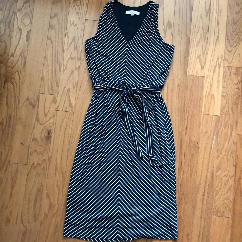 Blue and white striped flowy dress